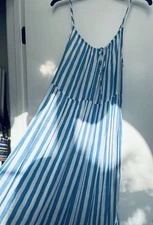 Old Navy Blue striped maxi Sundress tiered  Medium 