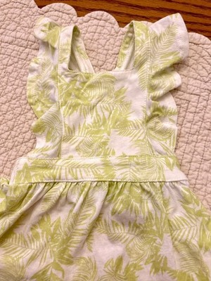 Top Paw Ruffled Dog Dress S Green Summer Tropical Hawaii Palm Pattern 