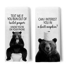 Funny Black Bear Bathroom Decor Hand Towels 2 PCS Forest Animal 16x24 Inch