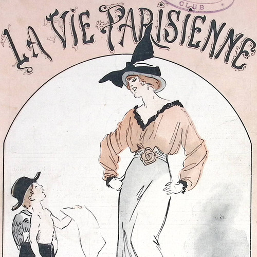 1915 La Vie Parisienne Illustration Cherub Solicits Contributions from Woman