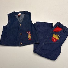 Vintage 1978 McDonald  s Kids Vest Jeans Set Embroidered Ronald Fries Size 7 RARE