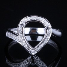10x9mm Pear Shape Semi Mount Ring Sterling Silver Halo Split Shank Women Ring