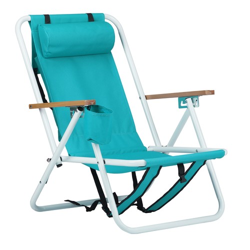 Folding Beach Chair, 4 Position Portable Backpack Camping Chair Cup Holder