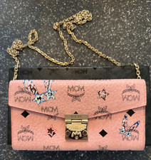 MCM Pink Visetos Pink Bunny Long Wallet Gold Chain