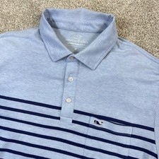 Vineyard Vines Edgartown Polo Shirt Men's Medium Blue Stripe Whale Pocket