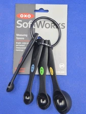 OXO Soft Works Measuring Spoon Set Black Plastic Non Slip Handles NEW