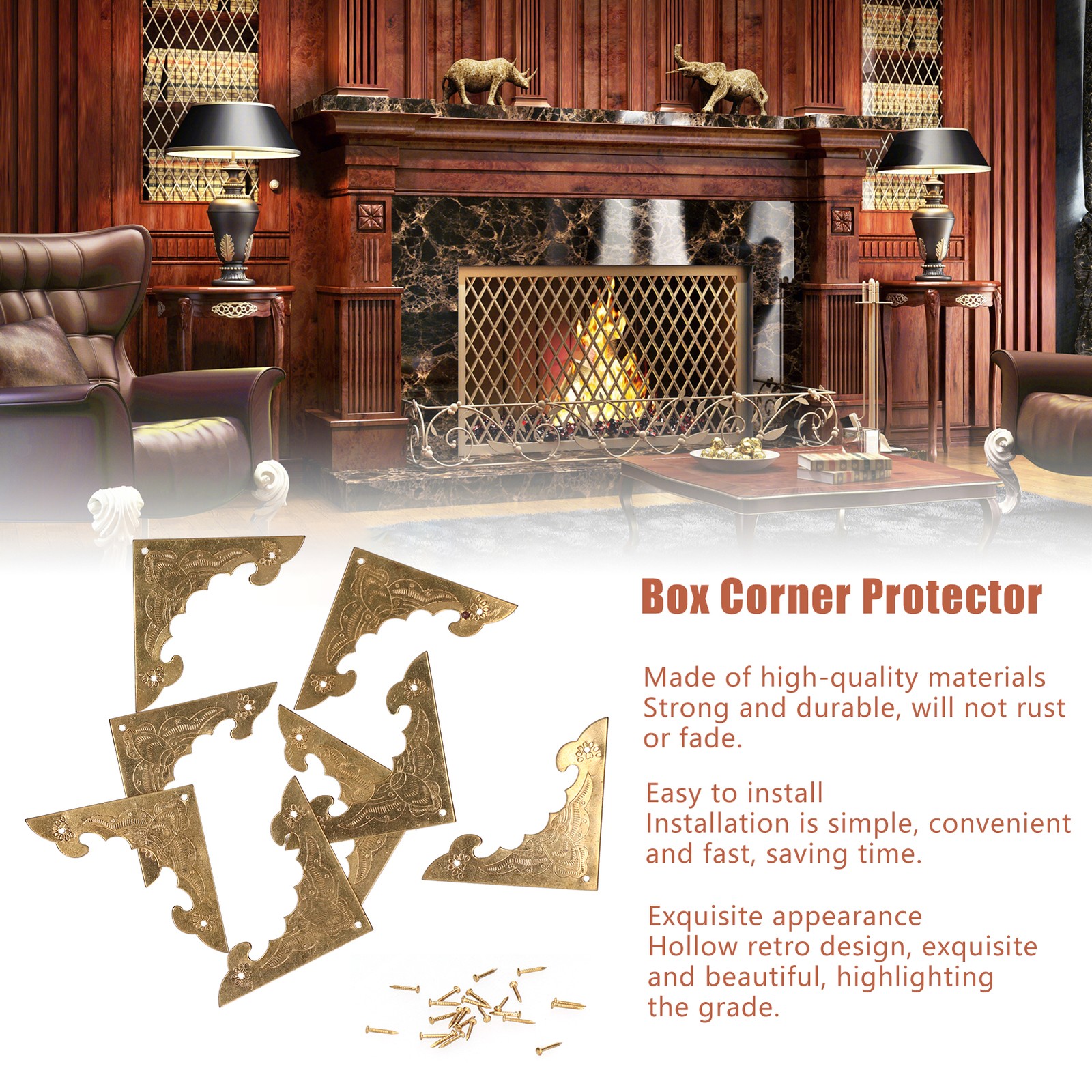 8Set Antique Brass Corner Protector Brass Wooden Box Edge Guard Cover For C BAJ