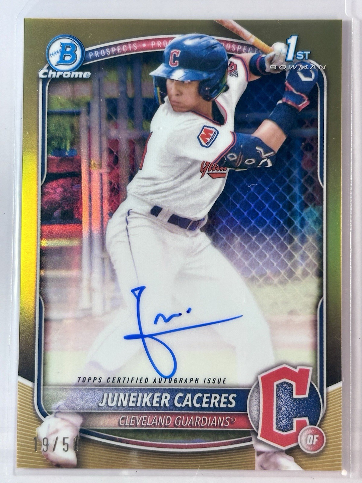 2025 Bowman Chrome Guardians Juneiker Caceres 1st True Gold Auto /50