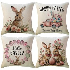 ULOVE LOVE YOURSELF Happy Easter Throw Pillow Covers Watercolor Bunny with Ea...