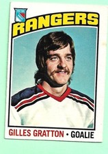 (1) GILLES GRATTON 1976-77 O-PEE-CHEE # 28 RANGERS GOALIE EX/EX+  CARD (M7896)