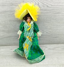 Vintage Victorian Style 14" Doll With Green/Yellow Dress With Hat 1970