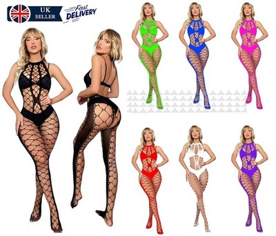 Netz-Bodystocking für Damen ouvert Bodysuit Netzstrumpfhose weich Nachthemd - UK