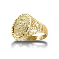 9ct Gold Jewelco London St George Dragon Slayer Octagon Half-Sovereign-Size Ring