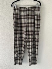Free People Brecan Plaid High Waisted Trouser Pants Knit Tapered Cream Brown