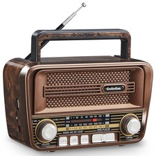 Gelielim Portable Radio AM FM, Vintage Retro Bluetooth 5.3 Speaker, Brown