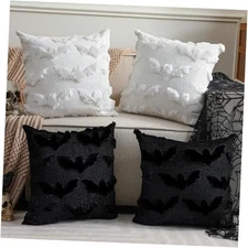  Set of 4 Halloween Bat Pillow Covers 18x18 Inch Black White Bat Throw Pillow 