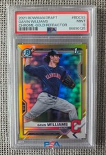 Gavin Williams 2021 1st Bowman Chrome Gold Refractor /50 #BDC93 PSA 9-Min