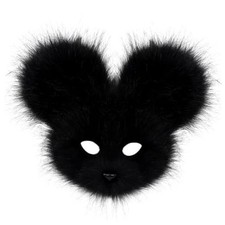 Faux Fur Animal Mouse Mask Plush Half Face for Masquerade Carnival Party Black