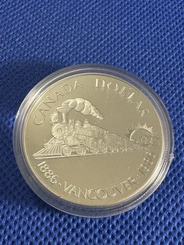 1986 Canada Silver Dollar Coin Vancouver Centennial Train