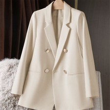 Women Double Breasted Lapel Collar Long Sleeves Loose Blazer Coat Casual Outwear