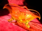 Jubilee Yellow Depression Glass Bowl 3-footed Lancaster Etched Floral #1200 Cut