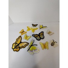 10- Piece Embroidered Butterfly Patches Yellow Gold Black White