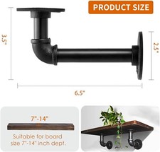 6 Pack Black Industrial Pipe Shelf Brackets for 8 10 12 14 inches Board Iron L