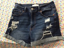 Wax Jean Distressed Dark Blue Cuffed Shorts Size L Sustainable Denim