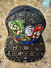 Nintendo Super Mario Mario Luigi Adjustable Hat Cap Black w/ Blue bill