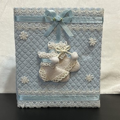 Tiny Treasures Baby Boy Photo Album Blue Terry Cloth White Lace 2003 Unused