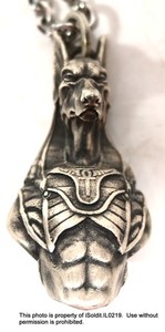 MENS 24" SILVER CHAIN NECKLACE W/ PEWTER PENDANT ANUBIS Guardian of Tombs