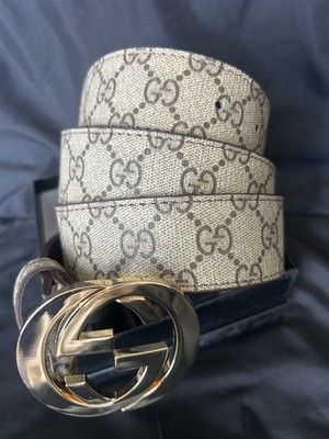  Mens GUCCI Gold GG Brown Ebony Monogram Supreme brown belt 125cm 40-42