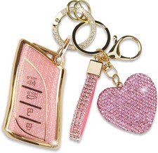 Key Fob Cover with Diamond Keychain for Lexus Car Shell Compatible Pink