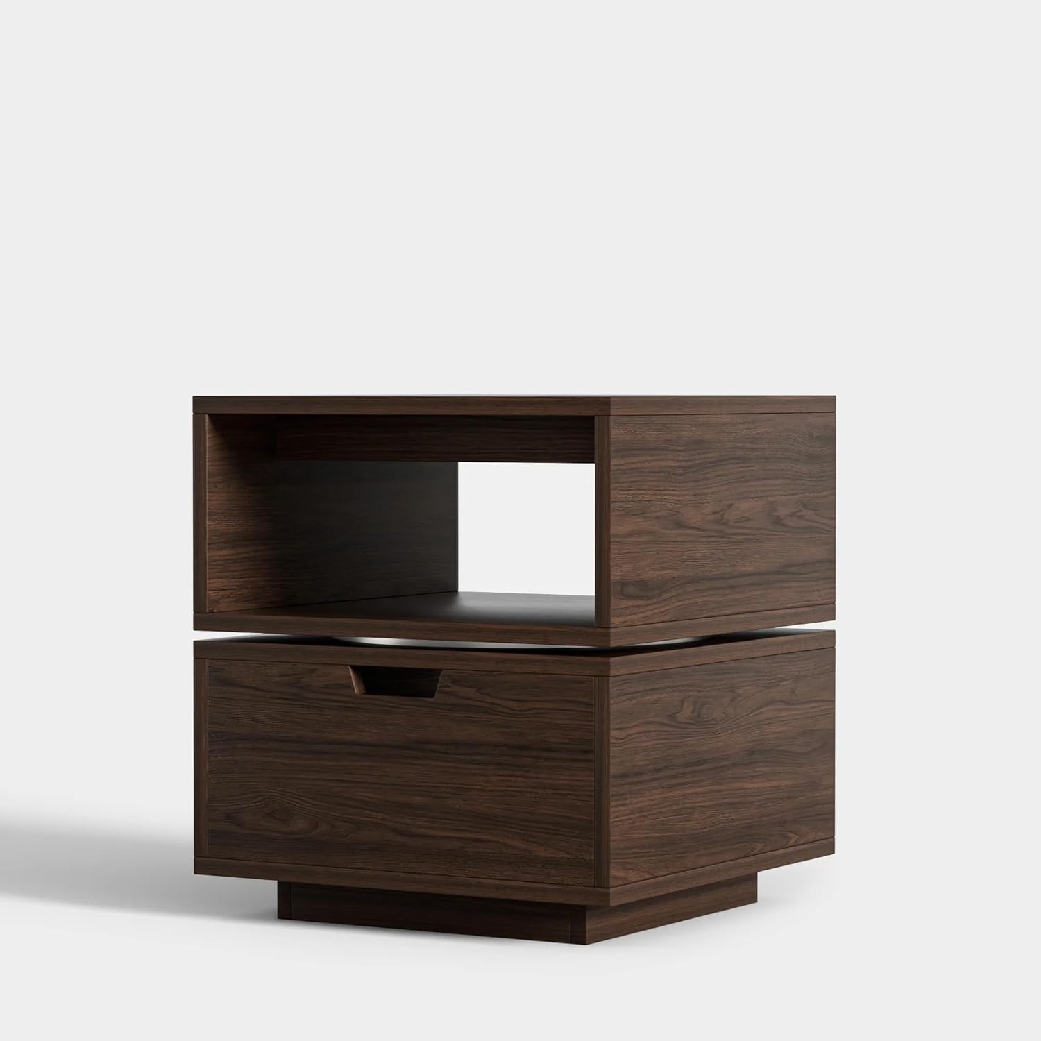 2-Tier Rotating Square Nightstand in Walnut 15.7x15.7x17.3 Inches