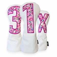 Bright Golf Pink Hearts Golf Club Headcover Set Driver 3 Wood Utility Golf Gift