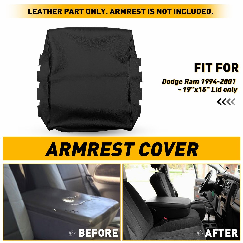 Center Console Lid Armrest Leather Cover Skin Black Fits For Dodge Ram 1994-2001