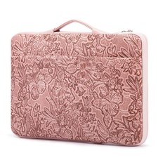 Embossed PU Leather 360  Heavy Duty Protective 14 inch-14.6 inch Pink Flower