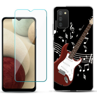 Slim TPU Case for Samsung Galaxy A02s, w/ Tempered Glass - Guitar Red