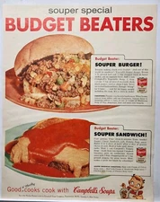 1958 Campbells Soup Budget Beaters MCM Print Ad  Burgers Sandwiches 50's