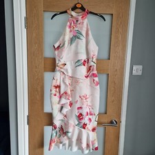 Lipsy Floral Ruffle Hem Dress 12 Halter Neck pink Midi Wedding Occasion dress