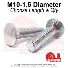 M10-1.5 Class 4.6 Round Head Carriage Bolt Zinc Clear (Choose Length & Qty)