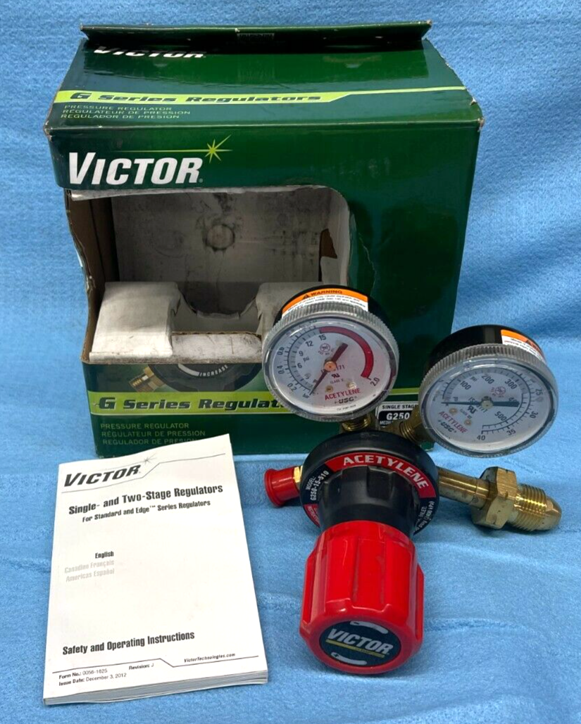 Victor Acetylene Regulator, Medium Duty - Model G250-15-510, Part #0781-9405 (Open Box, New)