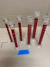 Lot of 6 Pyrex Red Graduated Cylinders 3@100 ml & 3@50 ml w/Spouts & Hex Base