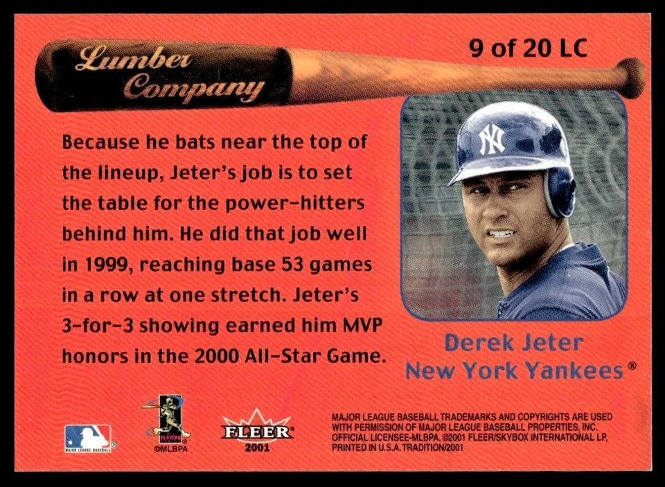 2002 FLEER TRADITION LUMBER COMPANY Derek Jeter New York Yankees #9 - Image 2 of 2
