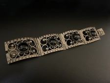 Vintage TAXCO Signed Mexico Sterling Bezel Set Onyx Silver Ball Bracelet 925