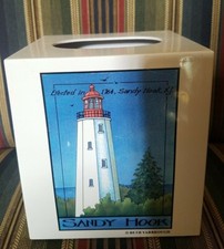 SANDY HOOK NJ LIGHTHOUSE POINT Square TISSUE BOX COVER BOUTIQUE Beth Yarbrough