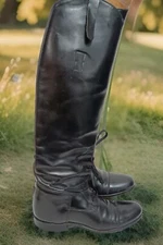 ELAN TALL BLACK LEATHER Equestrian Riding Boots Womens Size 8.5? Lined Handmade 