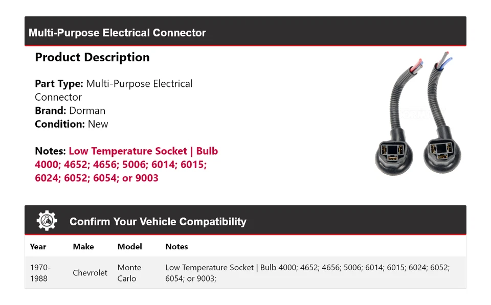 Conector elétrico multiuso Chevrolet Monte Carlo Dorman 1970-1988 - Imagem 2 de 4