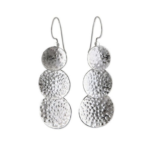 Hammered 925 Sterling Silver Dangle Earrings Three Moons Unique Jewelry Z11 - 第 1/4 張圖片