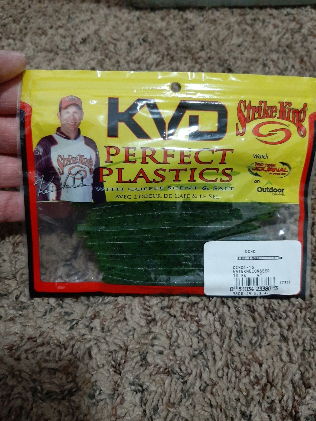 Strike King KVD Perfect Plastic Ocho Watermelon Seed 4in 10pk Worm  - Image 4